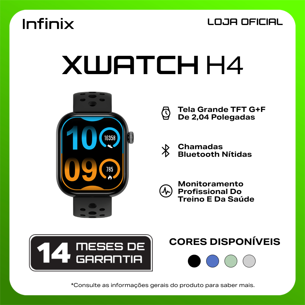 Infinix XWATCH H4 Relógio inteligente Esportivo Corrida,Monitoramento Cardiaco e Saúde IP68 À prova d'água Suporta GPS