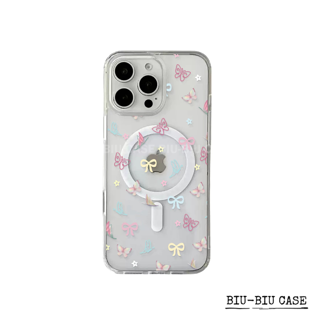 Capa Capinha Tpu Anti MagSafe Impacto Transparente Para iPhone XR 11 12 13 14 15 16 17 Pro Max Borboleta colorida