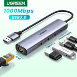 UGREEN-Tipo C USB3.0 Ethernet Adapter 1000 Mbps USB HUB Para Laptop Nintendo Computador Placa De Rede