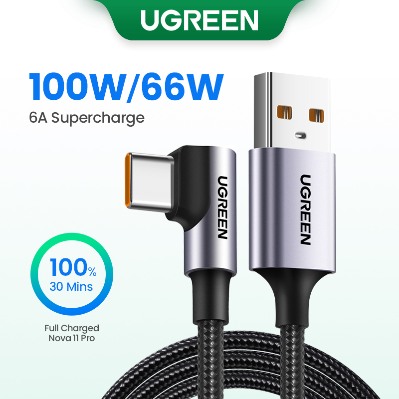 Cabo USB C De Nylon Ugreen 90 Graus Carregador Rápido Tipo Para Huawei Xiaomi Mi 8 Samsung Galaxy S9 Plus-Celular