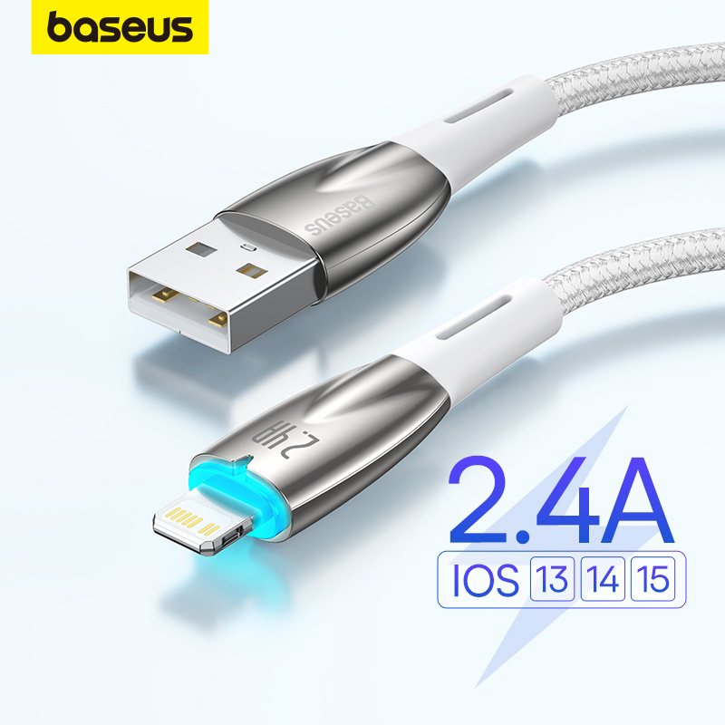 Baseus 2.4A Cabo USB De Luz Led Inteligente Para i14 i13 i12 Pro Max