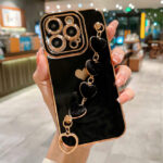 Luxo Macio Amor Coração Pulseira Caso De Telefone Para iPhone 11 12 13 14 15 16 Pro Max Plus Fiapos Pára-Choques Capa Tr