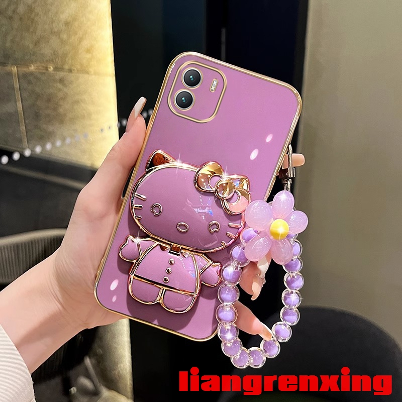 Caixa redmi A1 2022 4G a2 5g 2023 Telefônica Softcase silicone Galvanizado À Prova De Choque Capa Protetora Do Pára-Choques Novo design Pulseira Flower Bracelet Para Meninas DDHK01