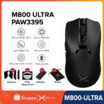 Delux M800 Ultra PAW3395 Mouse Para Jogos MAX 26000DPI Com Fio 2.4G Bluetooth Sem 300mAh 600mAh Recarregável Programável 55g Leve PC/Laptop/Windows Black/White/Blue/Pink