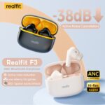 Fone De Ouvido Bluetooth Realfit F3-38dB Esportivo Com Cancelamento De Ruído 360 ° Som Espacial Bom Baixo