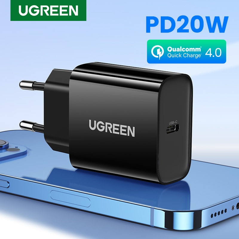 Carregador UGREEN Tipo C Carga Rápida QC4.0 PD20W Compatível Com iPhone 14 Pro Max Xiaomi