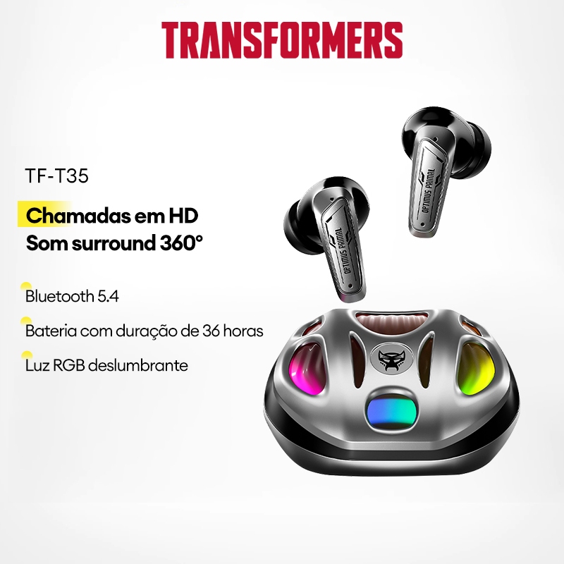 Transformers TF-T35 Fones De Ouvido Bluetooth Sem Fio Inteligente Redução De Ruído Iluminação Fria