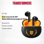 Transformers TF-T37 Fones De Ouvido Bluetooth Sem Fio Som surround 360° para jogos de baixa latência