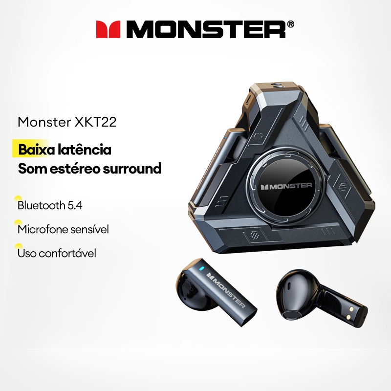 Monster XKT22 Sem Fio Bluetooth Fones De Ouvido Jogos Legal Triângulo Design Gamer Fone TWS Redução Ruído Bt 5.4 Com Mic