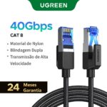 Ugreen CAT8 Cabo Ethernet 40Gbps 2000MHz Durável De Nylon Trançado Internet Lan Para Laptops PS 4 Roteador RJ45