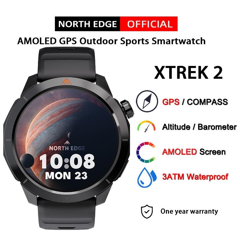 NORTH EDGE XTREK 2 AMOLED Display GPS 3ATM Bússola À Prova D'água Barômetro Altitude Esportes Ao Ar Livre Smartwatch Rel