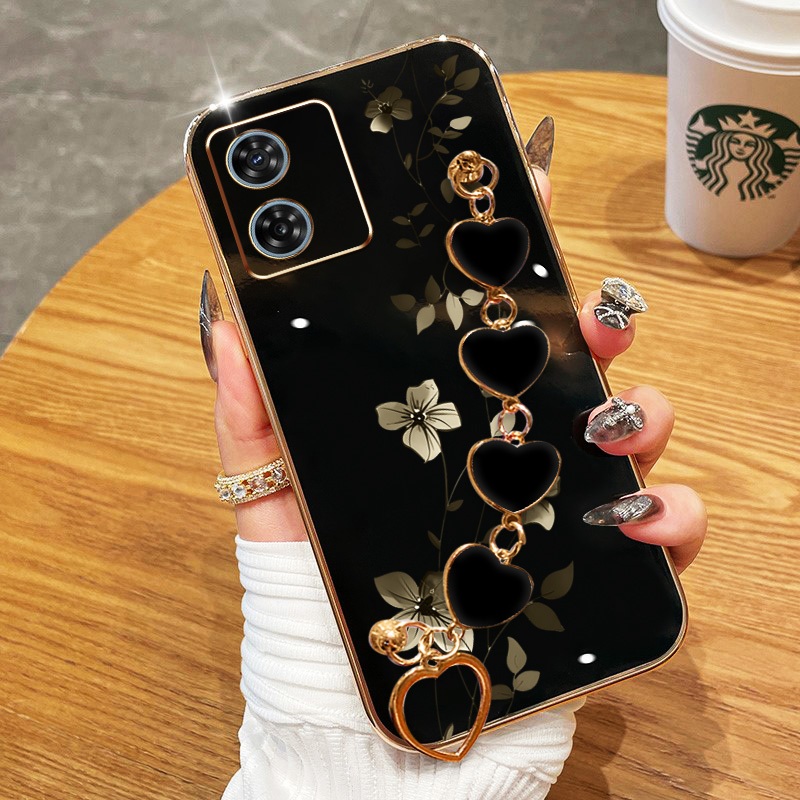 Capa Para Motorola Moto G24 G54 G84 Plantas De Escalada Elegantes Com Pulseira De Amor Galvanizada Capa De Telefone