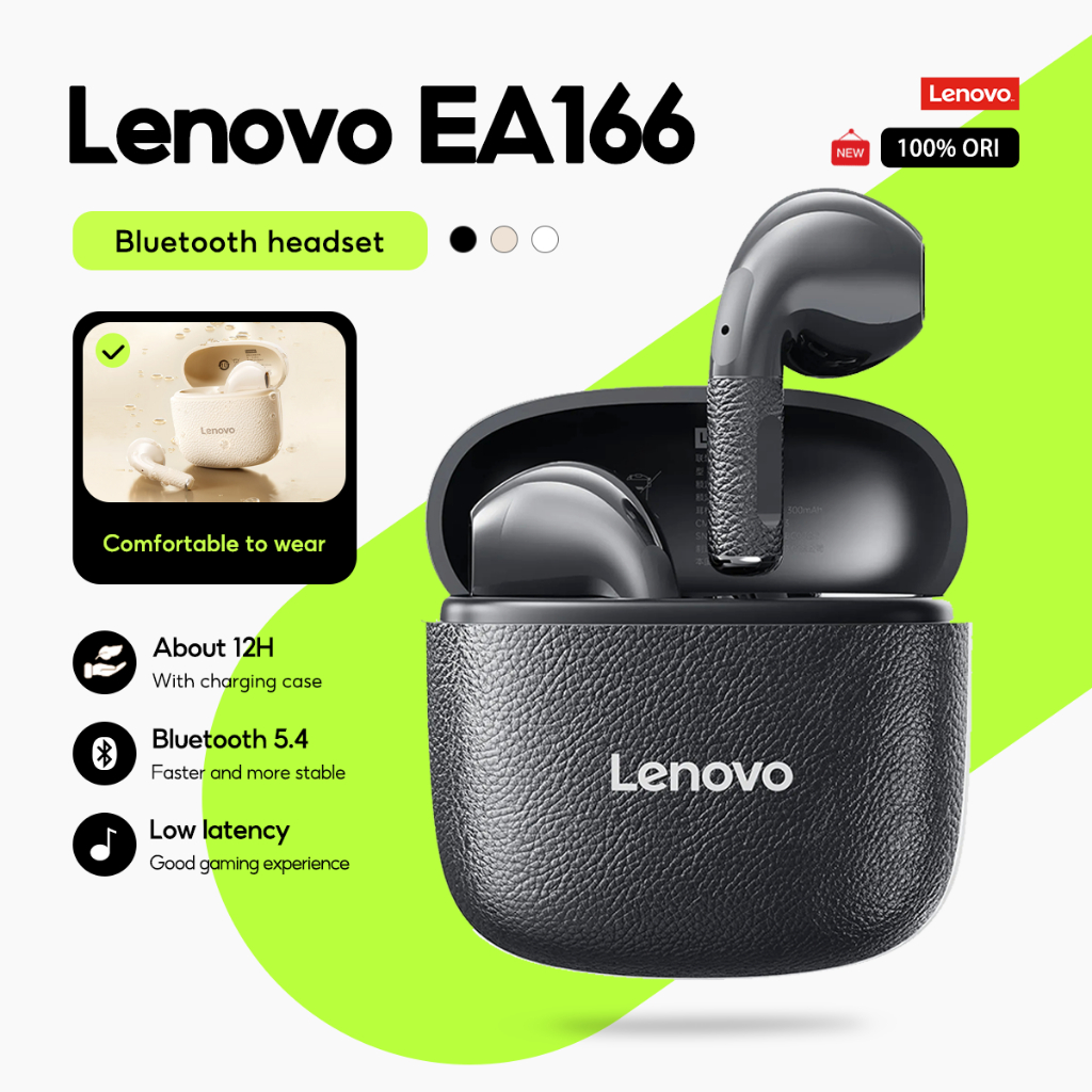 Lenovo Fones De Ouvido EA166 Verdadeiro Sem Fio Bluetooth Fone HD Estéreo Alta Fidelidade Baixa Latência Com Microfone 5