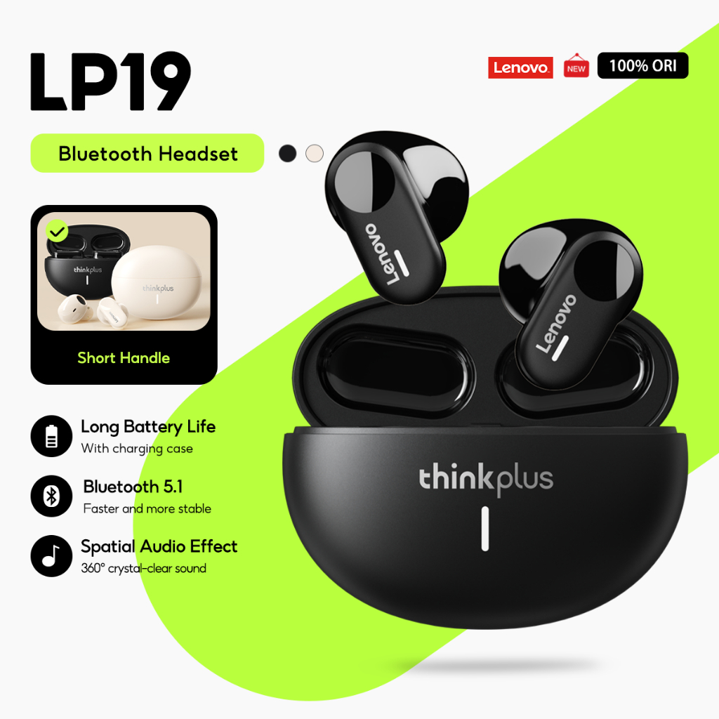 Lenovo Mini Fones De Ouvido LP19 Sem Fio Bluetooth Semi Intra-Auriculares Hifi Estéreo À Prova D'água Controle De Toque