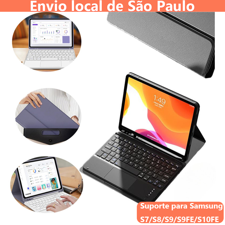 Nova Capa Samsung Tab 2025: Compatível com S7/S8/S9/S9FE/S10FE + Teclado ABNT Magnético!