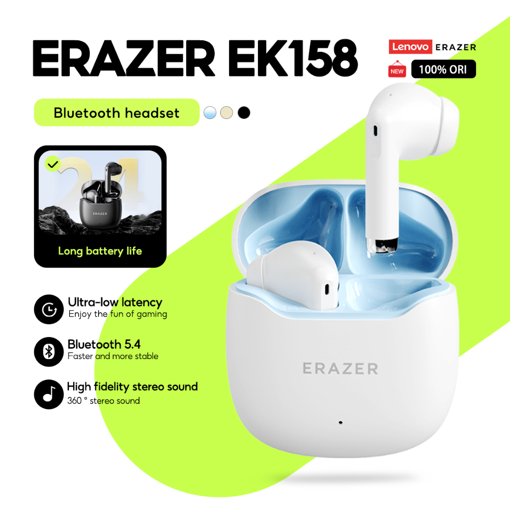 Lenovo ERAZER Fones De Ouvido EK158 Verdadeiro Sem Fio Bluetooth Fone HD Estéreo Alta Fidelidade Baixa Latência Com Micr