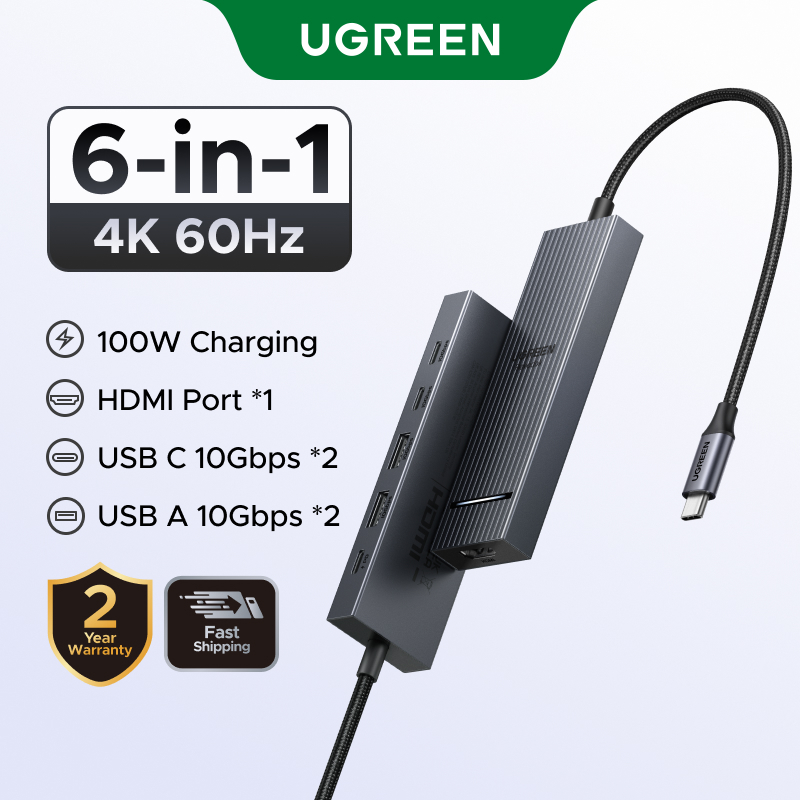 UGREEN 4K60hz 6-IN-1USB-C Estação De Acoplamento Multifuncional USB3.2 Gen2 10 Gbps Para iPad Air M2 2024 MacBook Pro