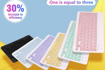 GOOJODOQ Teclado e mouse sem fio 10 polegadas Macaron Cores para iPad Tablet Telefone Celular IOS Android Notebook