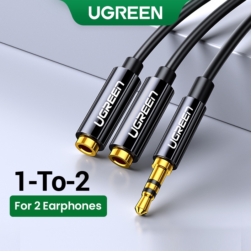Cabo De Áudio Divisor De Fone De Ouvido Ugreen Adaptador Aux De 3,5 Mm Macho Para 2 Fêmeas iPad Samsung MP3 Player