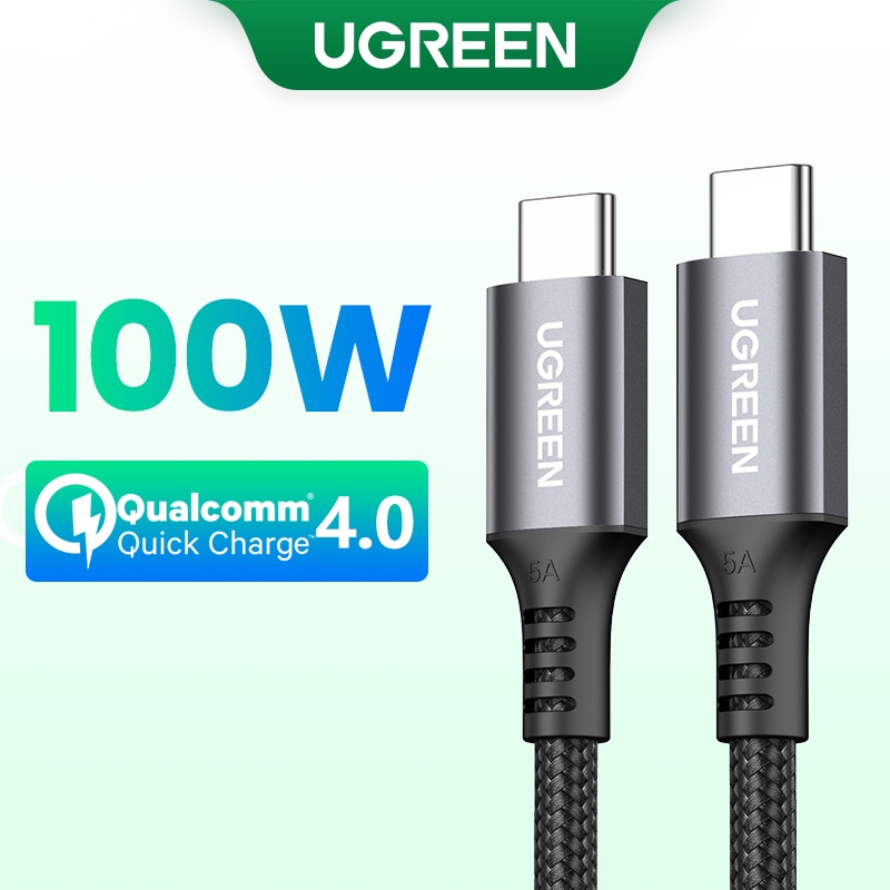 UGREEN 100W USB-C Para Nylon Trançado 5A QC4.0 Carregamento Rápido Cabo 1M Macbook iPad Dell Huawei Samsung