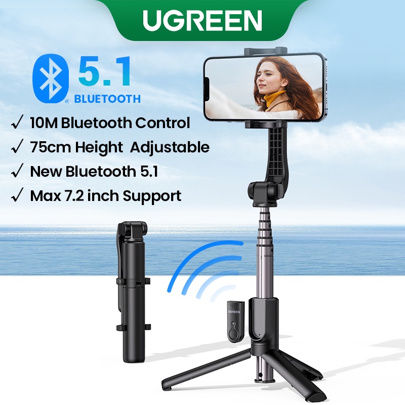 Suporte Para Tripé UGREEN Bluetooth Selfie Stick 750mm Extendido 10m Universal iPhone 14/14 pro/Samsung/Huawei