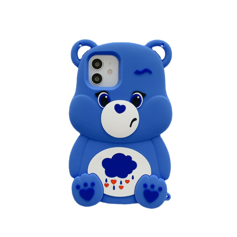 Capa De Silicone Flexível Antiqueda Para iPhone 15 14 11 12 13 Pro Max 3D Xs Xr 8 7 Plus SE Urso Arco-Íris Anti-Queda