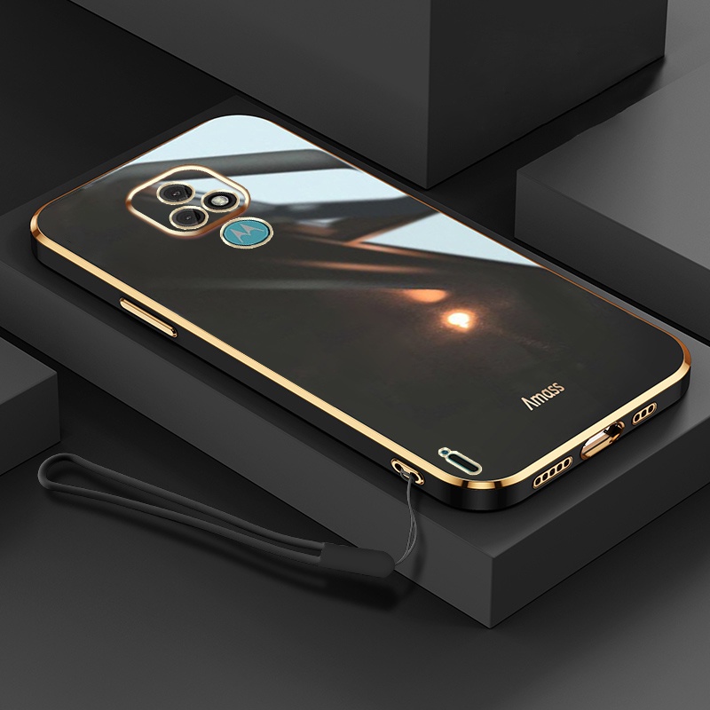 Estilo Luxo De Borda Reta Lanyard Free Case Para Motorola Moto E7 E7 Plus Novo Design Square De Telefone Com Revestimento Macio