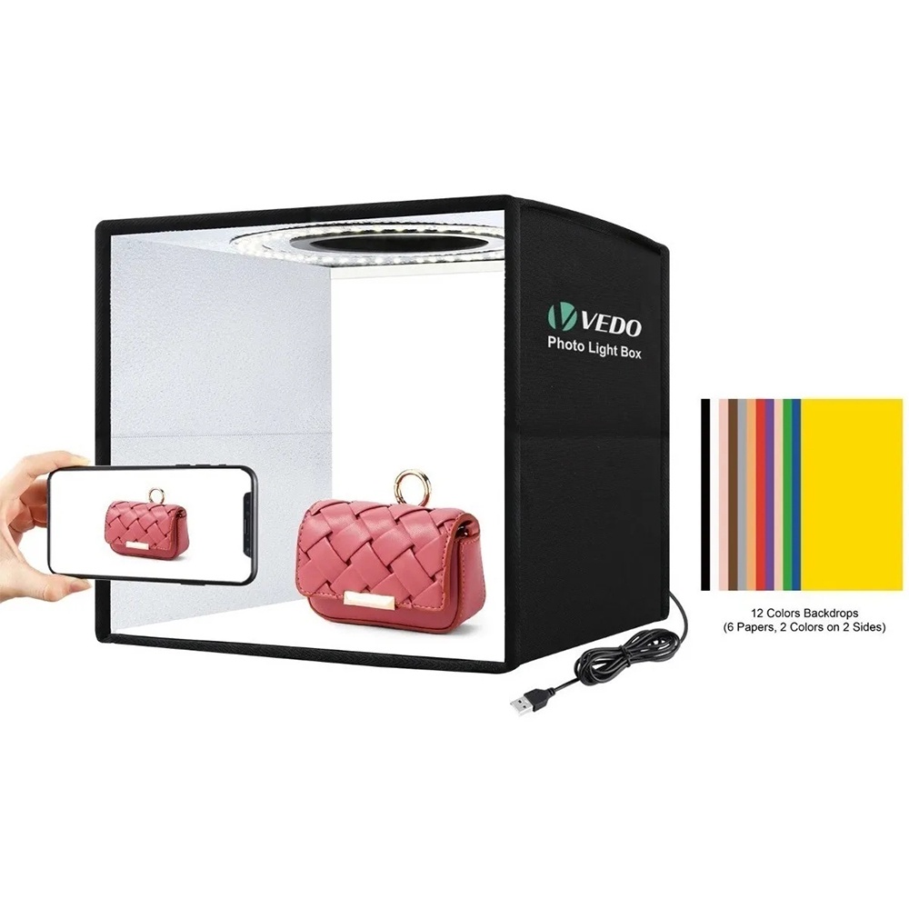 VEDO 25X25cm Photo Ring LED Light Studio Box Fotografia Estúdio Tenda de Tiro Caixa Brilho Ajustável Lightbox Com