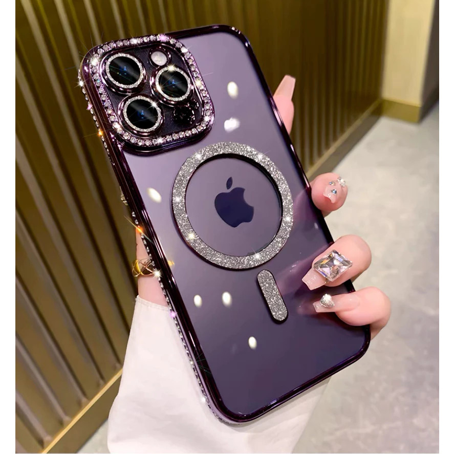 Capinha capa case Magsafe Brilho Luxo Strass iPhone 11 12 13 14 15 16 Promax
