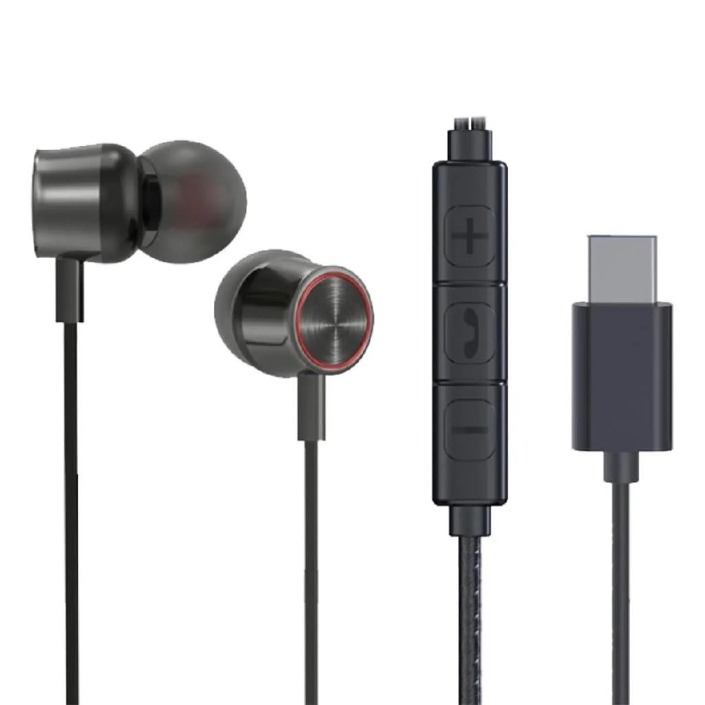 Fone de Ouvido TCN Classic USB-C Preto com Microfone integrado e Cabo de 1,2m