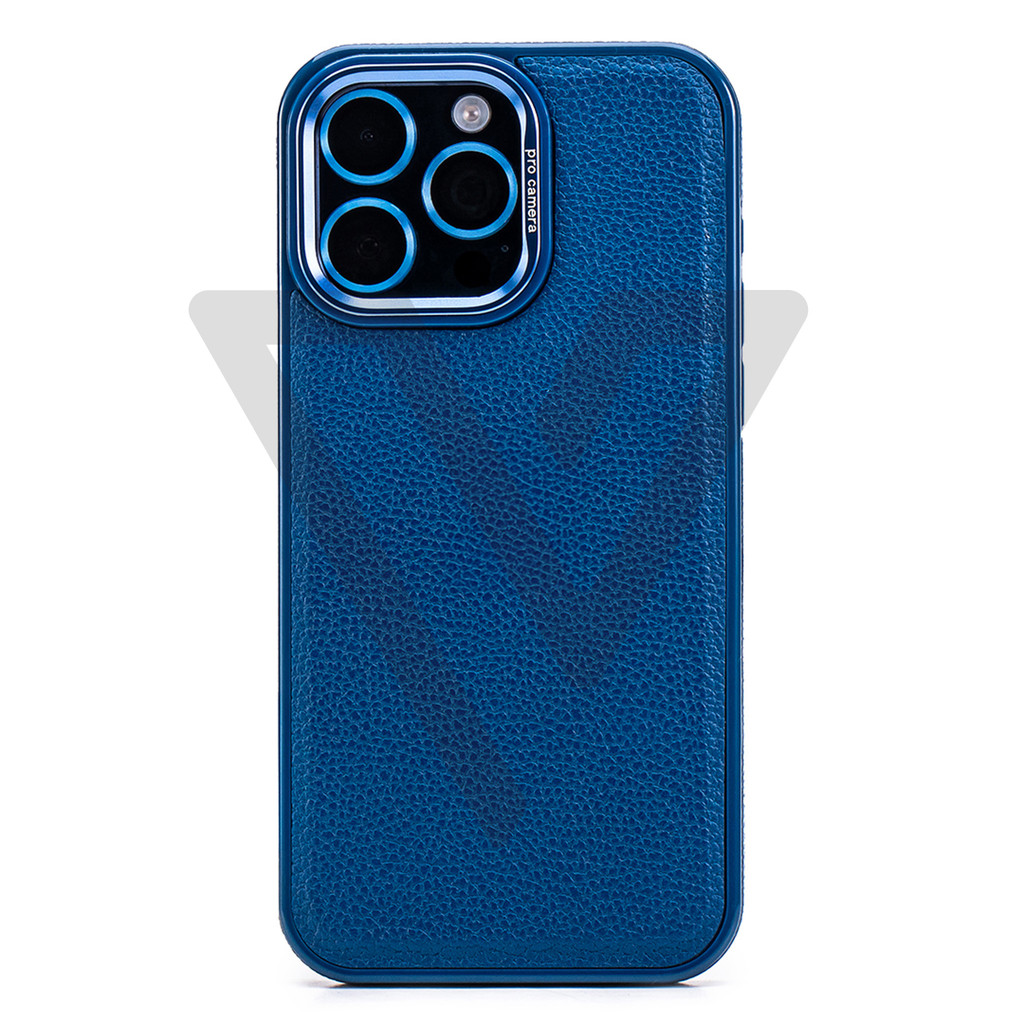 Capa Magsafe de Couro Azul iPhone 11/12/13/14/15/16Pro Max com Adsorção Magnética, Antichoque e Protetor de Câmera