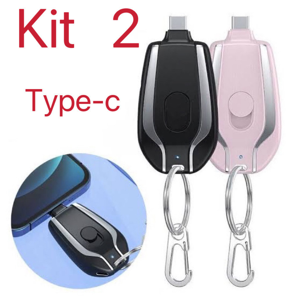 Kit 2 Carregador Porta-chaves Portátil | 1500mAh Ultra Compacto Mini