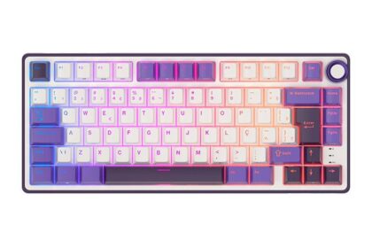 Teclado Mecanico Gamer Royal Kludge RKR75, RGB, ABNT2, Switch Brown, Branco e Roxo, RKR75-BB-BW-POR