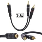 Kit 10 Cabos Y Rca Borracha Techone 1 Fêmea 2 Macho P Módulo