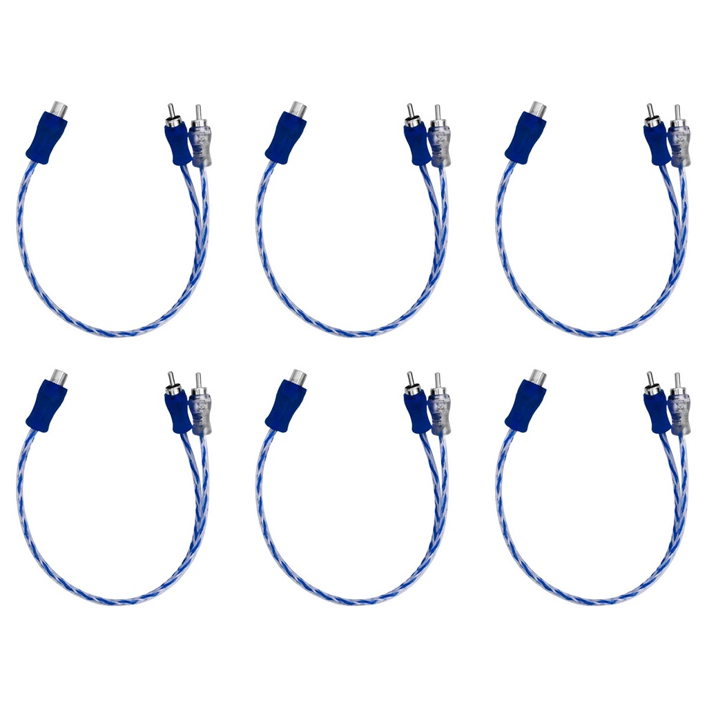 6x Cabo Y Para Som Automotivo Injetado Azul/Prata Transparente 4mm 1 Femea e 2 Machos Marca Svart