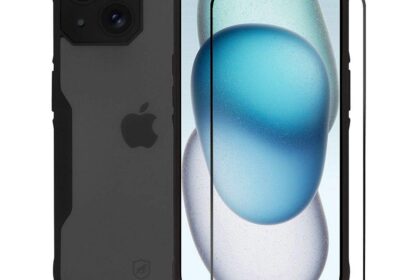 Kit Capa Dual Shock Sense e Pelicula Coverage 5D Pro Preta para iPhone 15 - Gshield