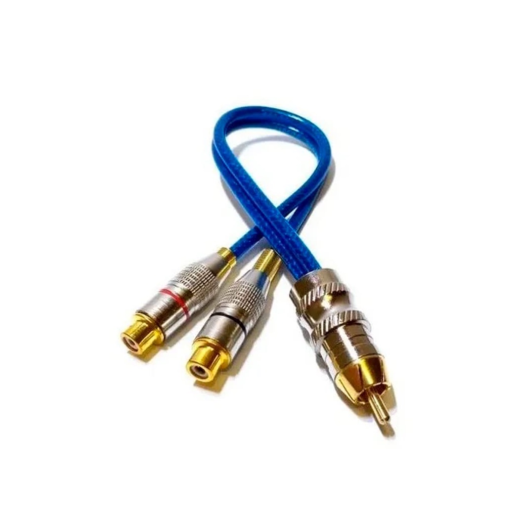 Cabo Y Plug Metal 5mm Transparente Azul 2 Fêmeas 1 Macho Proteção Interna Contra Ruídos Conector RCA