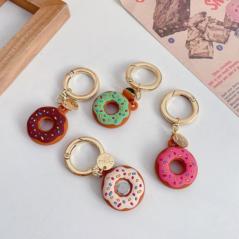 Capa De Silicone Macia Com Chaveiro Para AirTag Anti-Perda Donut Fofa Localização Rastreador De Airtags