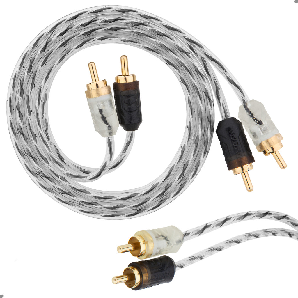 Cabo RCA Som Automotivo 1 Metro Injetado Flexível Transparente Taramps Conectores Alta Pressão Plug 3mm 1mt