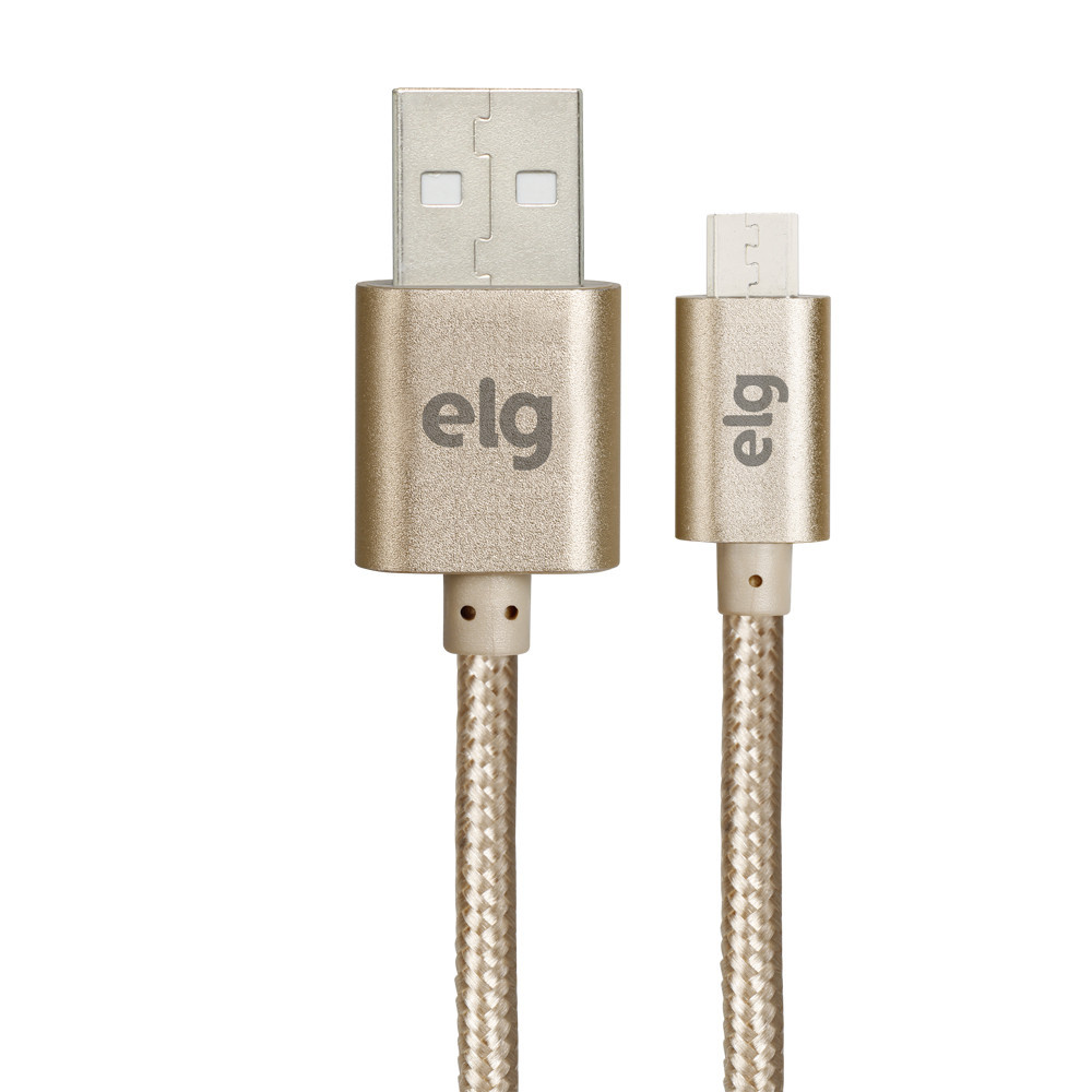 Cabo Micro USB, Sincronização e Recarga 12W 2.4A, Nylon Trançado, 1 metro, Dourado, M510BG, ELG