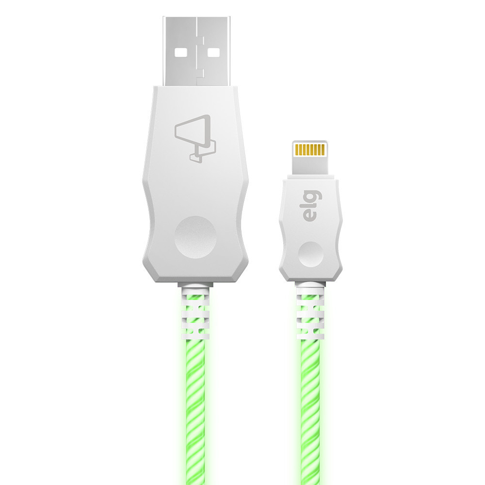 Cabo Lightning Iluminado com LED Verde, Sincronização e Recarga 12W 2.4A, 1 metro, LED810VD, ELG