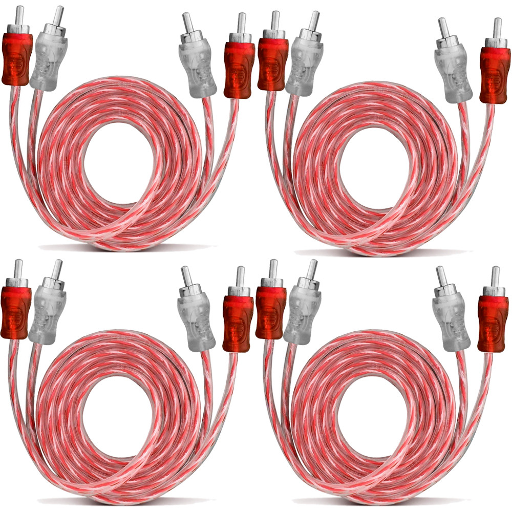 Kit 4 Cabos RCA 1 Metro TechOne Blindado Injetado Vermelho 4mm