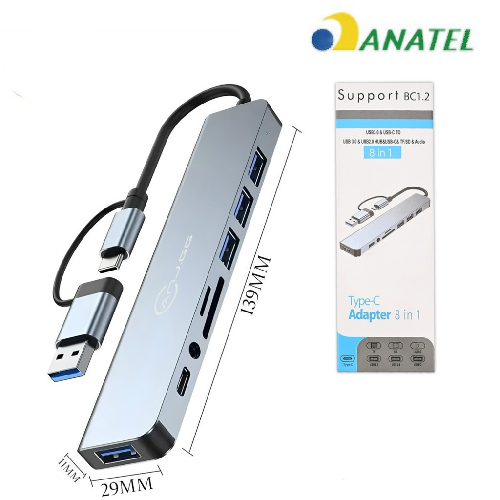 8 Em 1 USB Hub Expansor Dock Type C TF Leitor SD Áudio Compatível Com MacBook Pro ipad HP