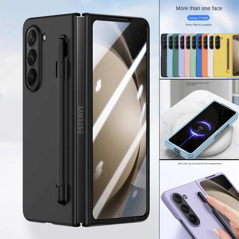 Ultra-Fino Pele Amigável Fosco Samsung Galaxy Z Fold 6 5 4 3 Com Slot Para Caneta S Dobrável Proteger PC Capa Dura À Prova De Choque