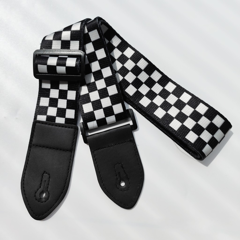 Correia De Guitarra Xadrez Elegante Com Extremidades De Couro Para Baixo , Guitarras Elétricas E Acústicas , Poliéster ,