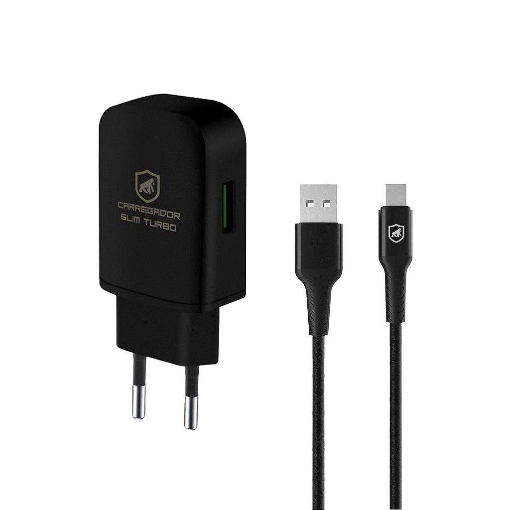 Carregador para celularTurbo Slim + Cabo 1,5m Tipo C/USB Carregamento Rápido para Android e iPhone