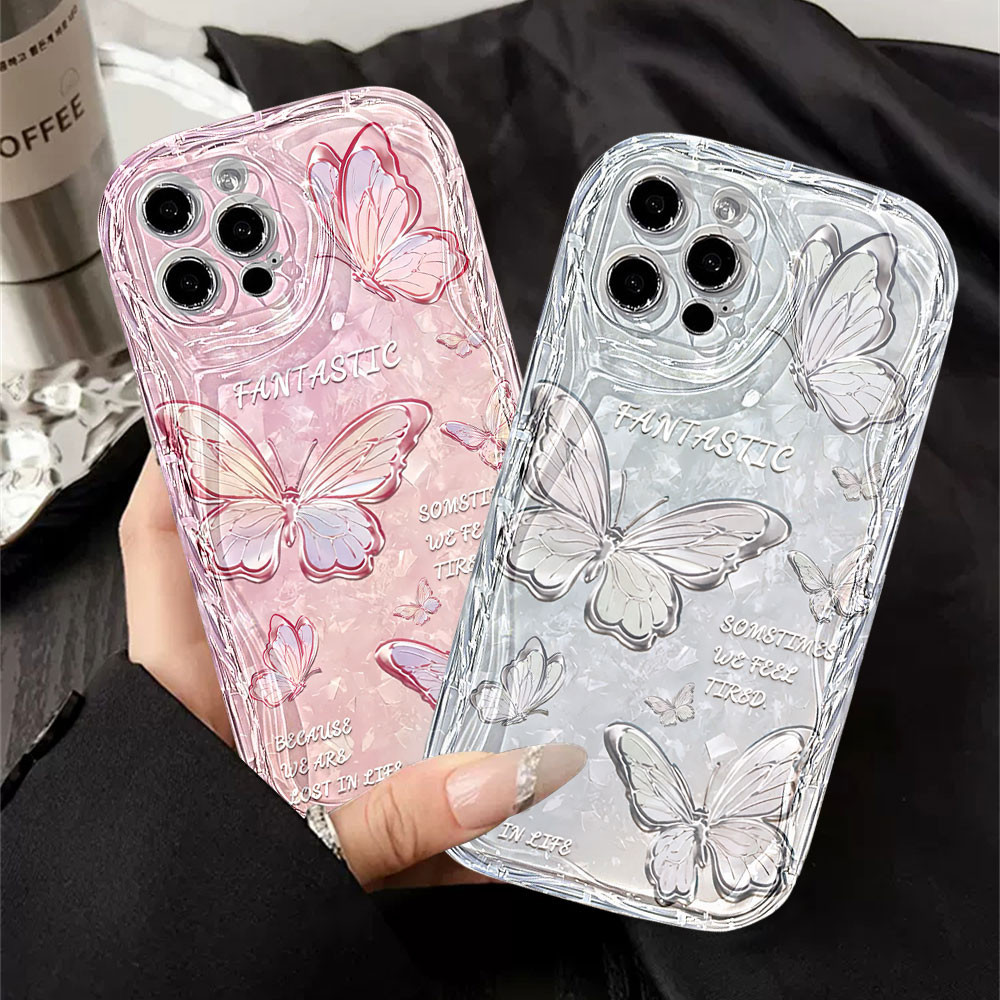 Capa Para POCO X7 Pro X6 X5 F6 F5 F3 X4 M6 M4 X3 C75 C65 C71 C40 M5S Mi14 12 11Lite Babados Rosa Borboleta Glitter Caso