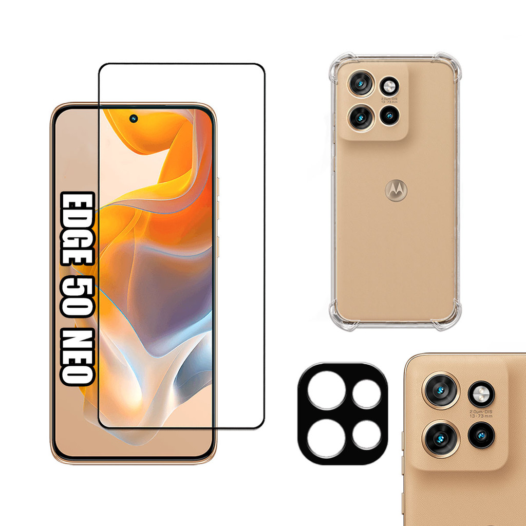 KIT Para Motorola Edge 50 Neo - Película de Vidro 3D - Capa - Câmera