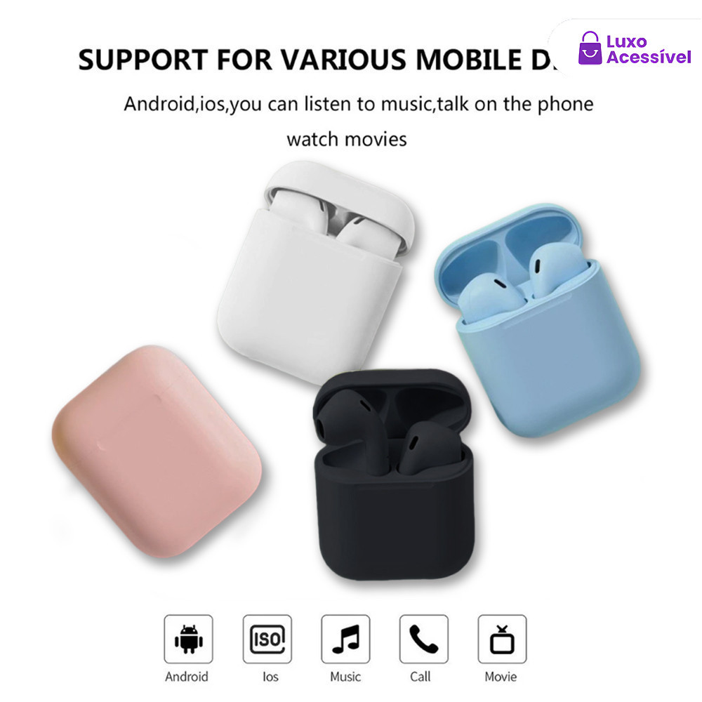 Fone Sem Fio Intra-Auricular Bluetooth i12 Tws Inpods Macaron
