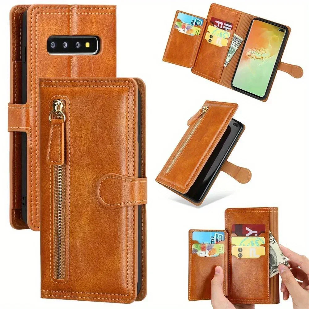 Capa De Couro Para Samsung A06 A16 A26 A36 A56 Galaxy S25 Edge S24 S23 S22 S21 S20 FE Ultra Plus Zipper Carteira 2 In1